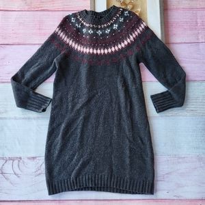 J. Crew Gray Embellished Fair Isle Wool Blend Long Sleeve Mini Sweater Dress L